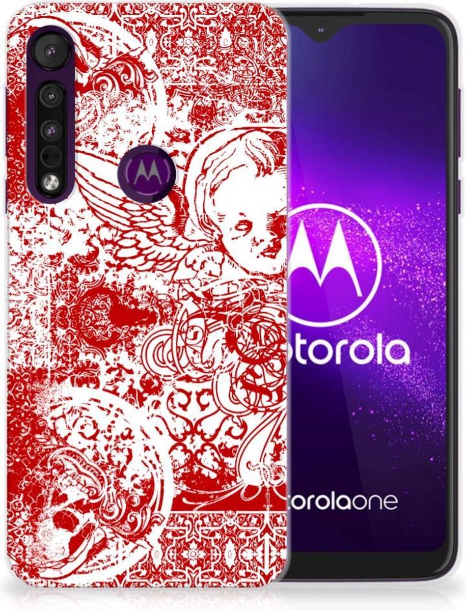 Silicone Back Case Motorola One Macro Angel Skull Rood