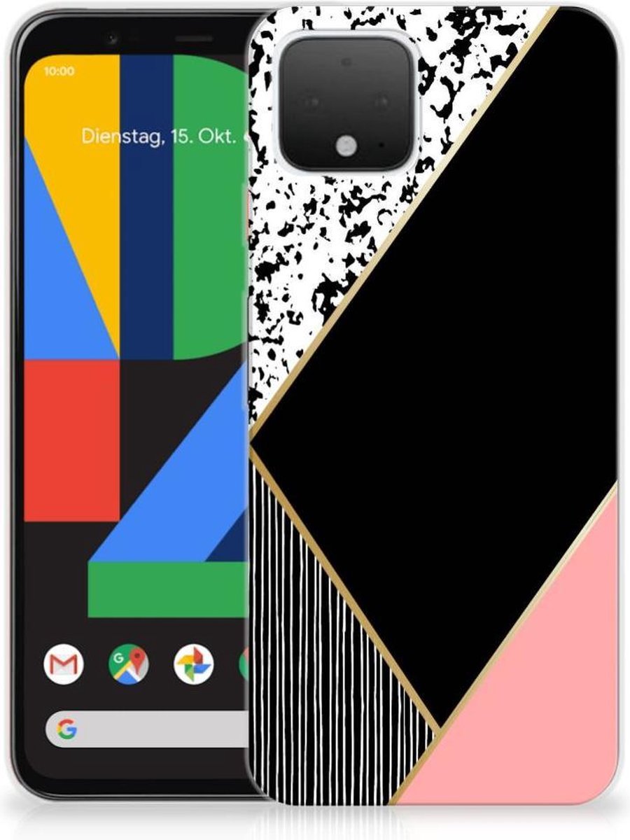 Google Pixel 4 TPU Hoesje Zwart Roze Vormen