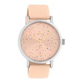 OOZOO Timepieces - Zilverkleurige horloge met zacht roze leren band - C10410