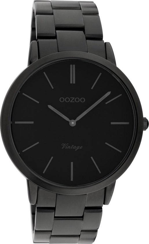 OOZOO Vintage series - Zwarte horloge met zwarte roestvrijstalen armband - C20025 - Ø42