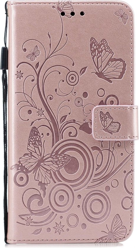 Bookcase voor Apple iPhone 7 - iPhone 8 - Roze - Vlinders - Bloemen - Portemonnee Hoesje