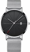 Fako® - Horloge - Mesh - Chicago - Ø 40mm - Zilver/Zwart