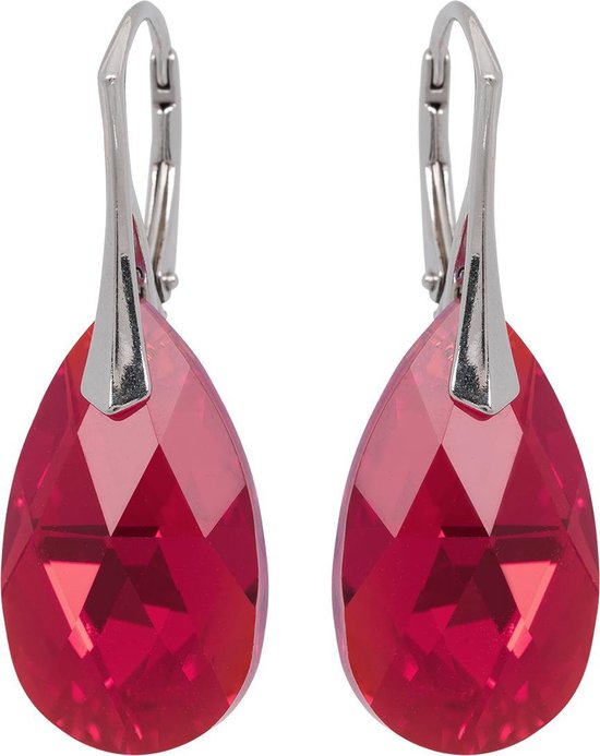 Boucles d'oreilles DBD Drop Cherry Red - Cristal Swarovski - Argent - 22MM  | bol.com