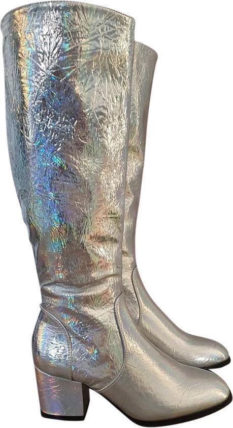 Disco laarzen - retro laarzen – Zilver 37 - Hologram - Elastiek bij kuit
