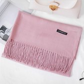 Dun zachte sjaal met Franjes voor alle seizoen - Licht Roze - Uni Kleur