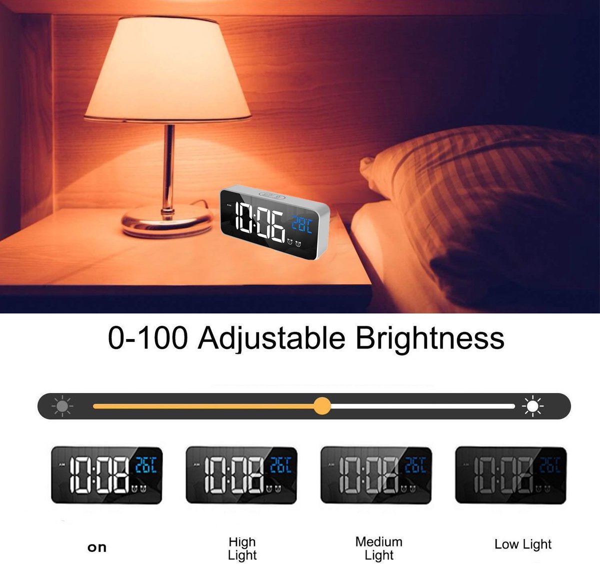 Digital-Schreibtisch-Wecker, Hintergrundbeleuchtung LCD-Anzeige, 1.7 cm, Backlight, Faltbar