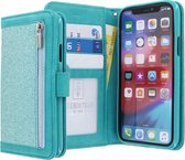 iPhone 11 Pro Max Bookcase hoesje - CaseBoutique - Glitter Turquoise - Kunstleer - Glitters - Rits Vakje