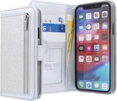 iPhone 11 Pro Max Bookcase hoesje - CaseBoutique - Glitter Zilver - Kunstleer - Glitters - Rits Vakje