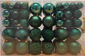 100x Emerald groene kunststof kerstballen 3, 4 en 6 cm - Glans/mat/glitter - Petrol groen - Kerstboom versiering/decoratie