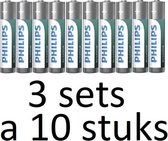 30 Stuks (3 Doosjes a 10 st) Philips Batterijen AAA Industrial Zilver/groen