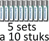50 Stuks (5 Doosjes a 10 st) Philips Batterijen AAA Industrial Zilver/groen