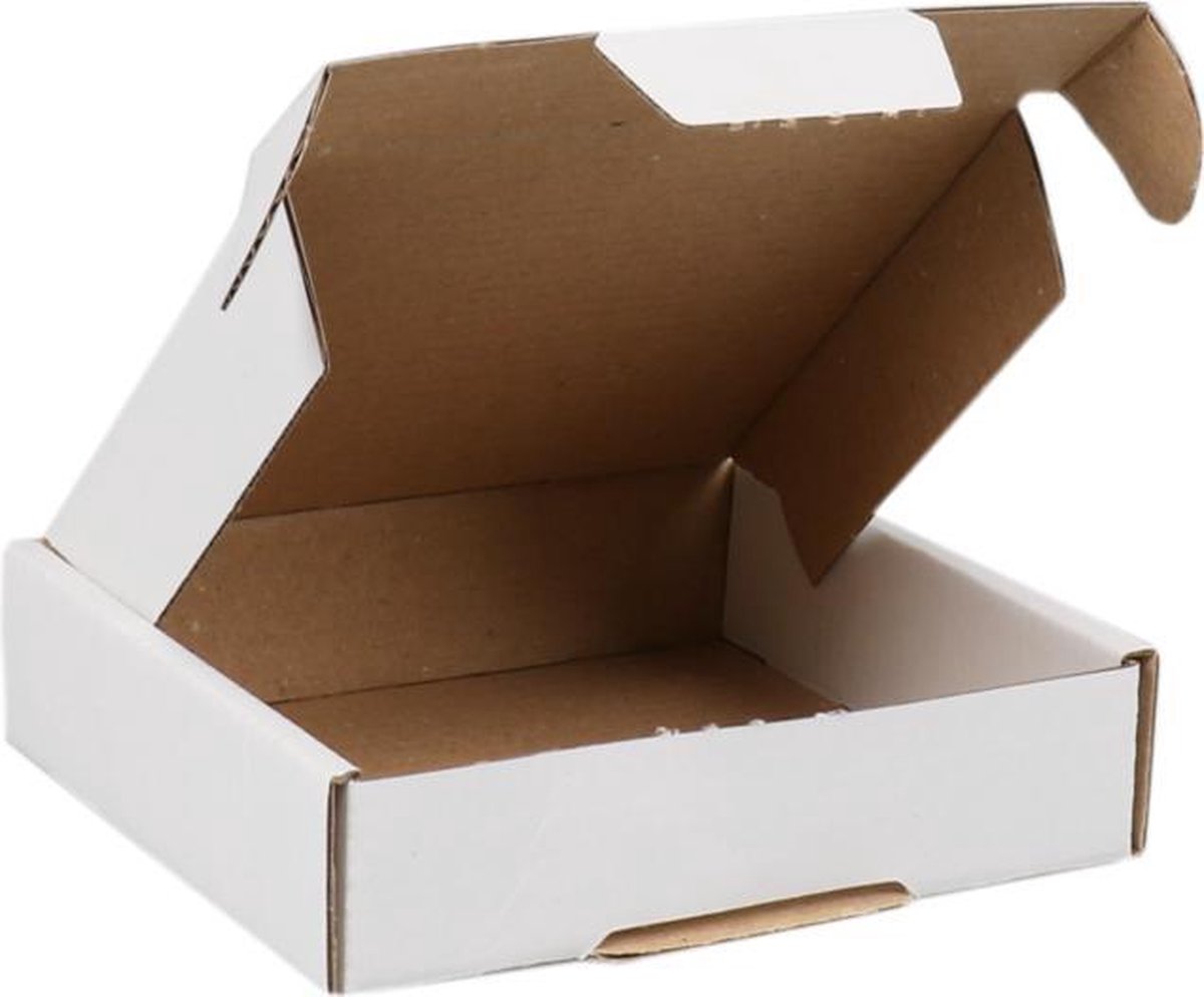 SendProof® Brievenbusdoos, 110 x 110 x 28 mm, met klep, enkele golf, wit (20 stuks).