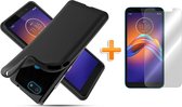Motorola Moto E6 Play Hoesje - Siliconen Back Cover & Glazen Screenprotector - Zwart