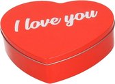 Rood I Love You hart blik cadeau snoepblik/bewaarblik 18 cm - Valentijnsdag kado - Cadeauverpakking rode hartjes opbergblikken/voorraadblikken
