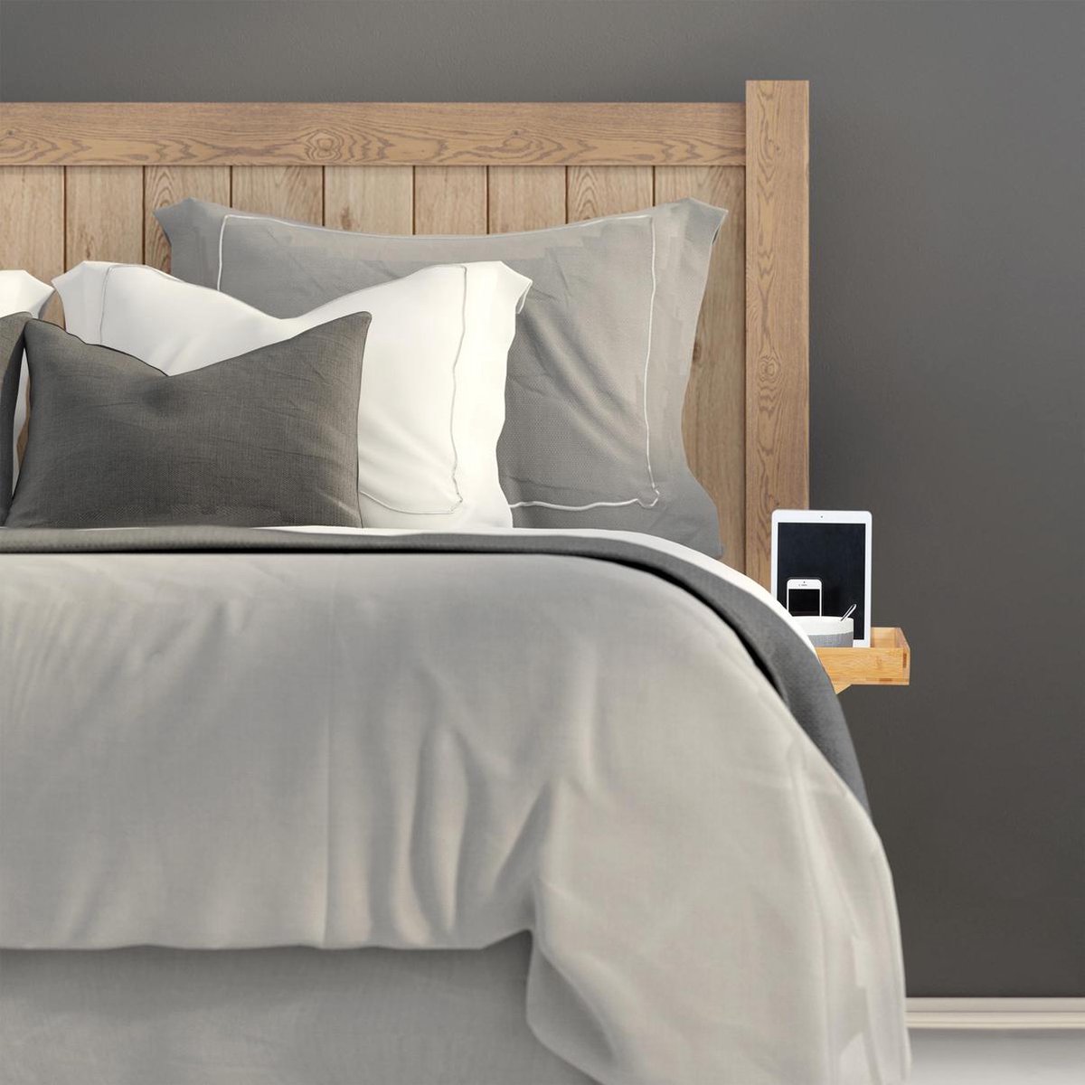 SOLEJAZZ Nachtkastje Plank voor Bed, Opvouwbaar Stapelbed Plankje Clip Op Nachtkastje College Slaapkamerkastje Caddy met Kop & Snoer Houder voor Bovenste Stapelbed Organisator Slaapkamer Nachtkastje, Zwart