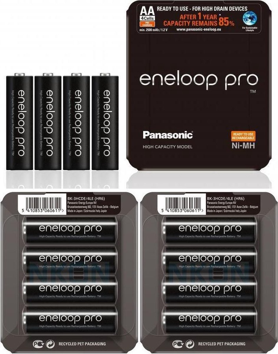 Panasonic eneloop PRO Sliding AA R6 2550mAh 1.2V Oplaadbare Batterij - 12 Stuks (3 Blisters a 4St)