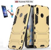 Huawei P20 Lite Kickstand Shockproof Goud Cover Case Hoesje - 1 x Tempered Glass Screenprotector A3TBL