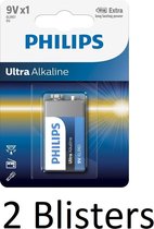 2 Stuks (2 Blisters a 1 st) Philips 6LR61 - 9V batterij