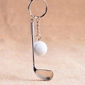 Golf Stick + Bal Sleutelhanger - Auto / Fiets Keychain - Zilver