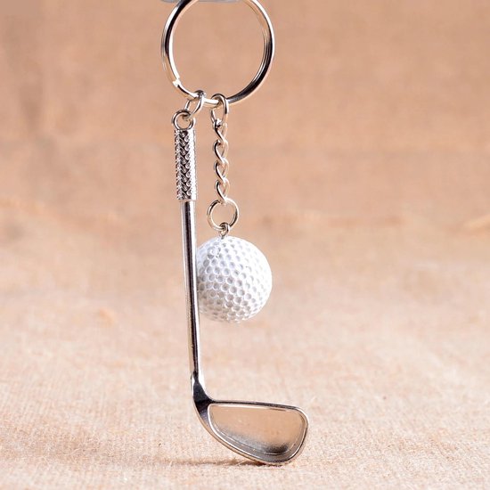 Golf Stick + Bal Sleutelhanger - Auto / Fiets Keychain - Zilver
