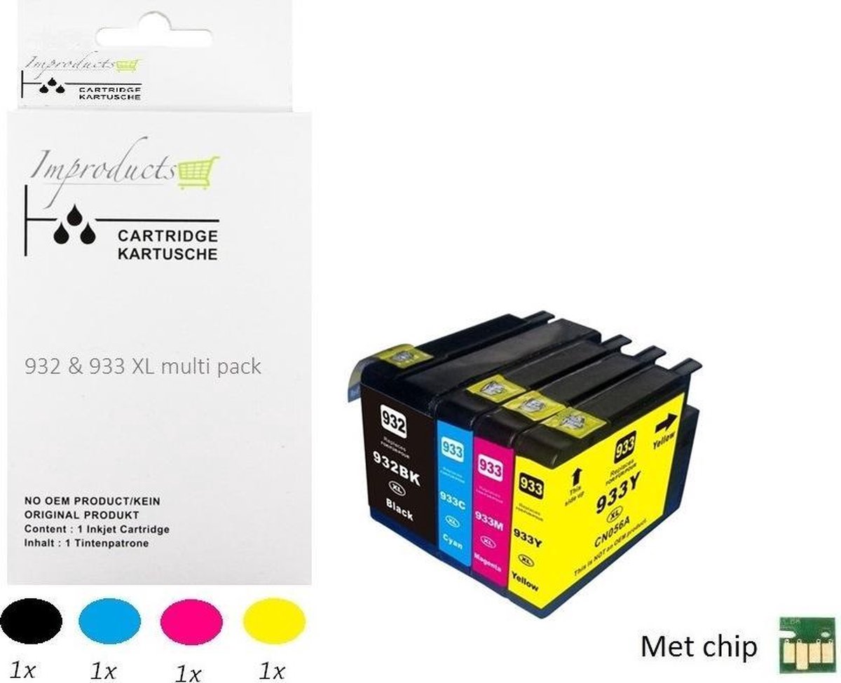 Improducts® Inkt cartridges - Alternatief Hp 932 XL 933 XL 932XL 933XL SET new chip v4