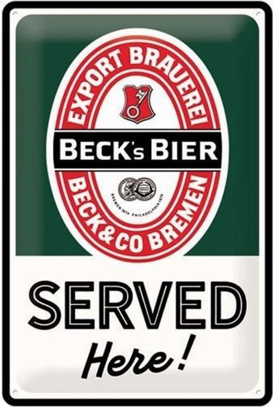 Beck's Bier Served Here Metalen Bord - 20 x 30 cm