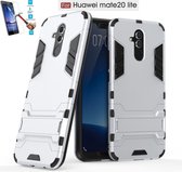 Huawei Mate 20 Lite Kickstand Shockproof Zilver Cover Case Hoesje - 1 x Tempered Glass Screenprotector A3TBL