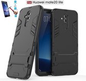 Huawei Mate 20 Lite Kickstand Shockproof Zwart Cover Case Hoesje - 1 x Tempered Glass Screenprotector A3TBL