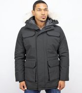 JUST KEY Heren Winterjas – Lange Parka Met Bontkraag – Zwart - Maat: XL