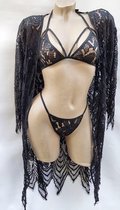 Sexy lingeriesetje 3 delige zwart ONE SIZE