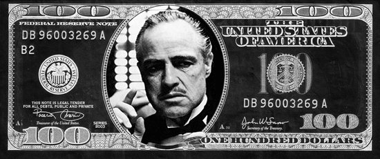 Dibond The Godfather in Dollar bill 120 x 50 cm Aluminium brossé avec cadre de suspension de luxe