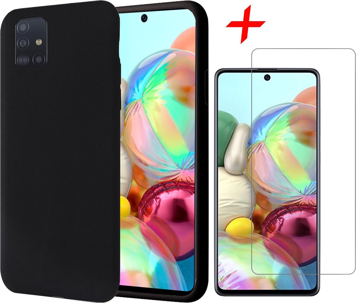 Hoesje geschikt voor Samsung Galaxy A71 - Liquid Siliconen Case Zwart + Screenprotector