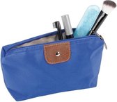 Multifunctionele toilet/make-up/opberg tas blauw 17 cm voor heren/dames met kunstleer detail - Reis toilettassen/make-up etui - Handbagage