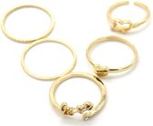 Dielay - Ringen Hart - Setje van 5 Stuks - Ringmaat 18 - Goudkleurig