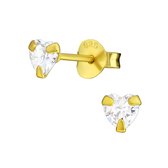 Joy|S - Zilveren petit hartje kinderoorbellen 4 mm kristal 14k goudplating