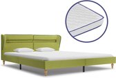 Bed met Traagschuim Matras Groen 160x200 cm Stof met LED (Incl LW Led klok) - Bed frame met lattenbodem - Tweepersoonsbed Eenpersoonsbed