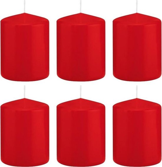 6x Rode cilinderkaarsen/stompkaarsen 6 x 8 cm 29 branduren - Geurloze kaarsen - Woondecoraties