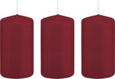 3x Bordeauxrode cilinderkaarsen/stompkaarsen 6 x 12 cm 40 branduren - Geurloze kaarsen - Woondecoraties