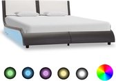 Bedframe Zwart Wit 120x200 cm Kunstleer met LED (Incl LW Led klok) - Bed frame met lattenbodem - Tweepersoonsbed Eenpersoonsbed