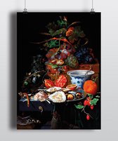 Poster Stilleven met vruchten en oesters - Abraham Mignon