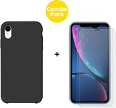 iPhone XR Telefoonhoesje met 2x Screenprotector | Zwart Soft Touch Siliconen Smartphone Case | Gehard Beschermglas