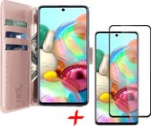 Samsung A71 Hoesje en Samsung A71 Screenprotector - Samsung Galaxy A71 Hoesje Book Case Leer Wallet + Screenprotector Full - Roségoud