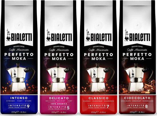 Bialetti Perfetto Moka Gemalen Koffie Proefpakket - 4 x 250 gram -  Classico, Intenso,... | bol.com