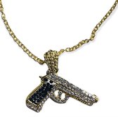 Bijoux by Ive - Ketting met hanger - Pistool - Steentjes - Goudkleurig