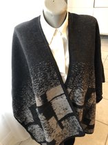 Poncho omslagdoek zwart grijs wol