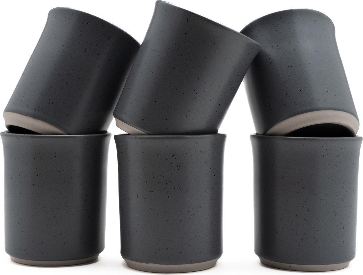 Koffiekopjes - koffiemok - koffiebeker - set van 6 kopjes - 150ML - keramiek - hip en trendy - Donkergrijs (heel lichte tint donkerblauw)