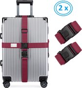 2 x Kofferriem - Bagage Band - Luggage Belt - Bagage Gordel - met SlideLock en adreslabel - Afstelbaar - 200cm x 5 cm - Bordeaux