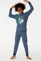 Woody pyjama jongens/heren - marineblauw-wit gestreept - krokodil - 221-1-PZL-Z/981 - maat 128