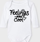 Baby Rompertje met tekst 'Feelings are cool' | Lange mouw l | wit zwart | maat 62/68 | cadeau | Kraamcadeau | Kraamkado