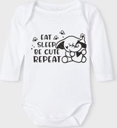 Baby Rompertje met tekst 'Eat, sleep, be cute, repeat' | Lange mouw l | wit zwart | maat 62/68 | cadeau | Kraamcadeau | Kraamkado